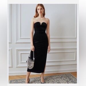 MOTF Velvet Midi Dress with Rhinestone Detail